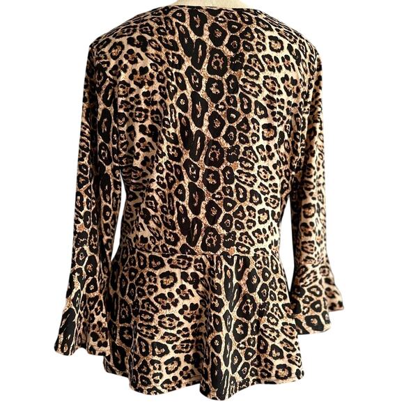 Womens Top Size Large Cheetah Print Flare Sleeve Professional Office Siren Date - Picture 5 of 6